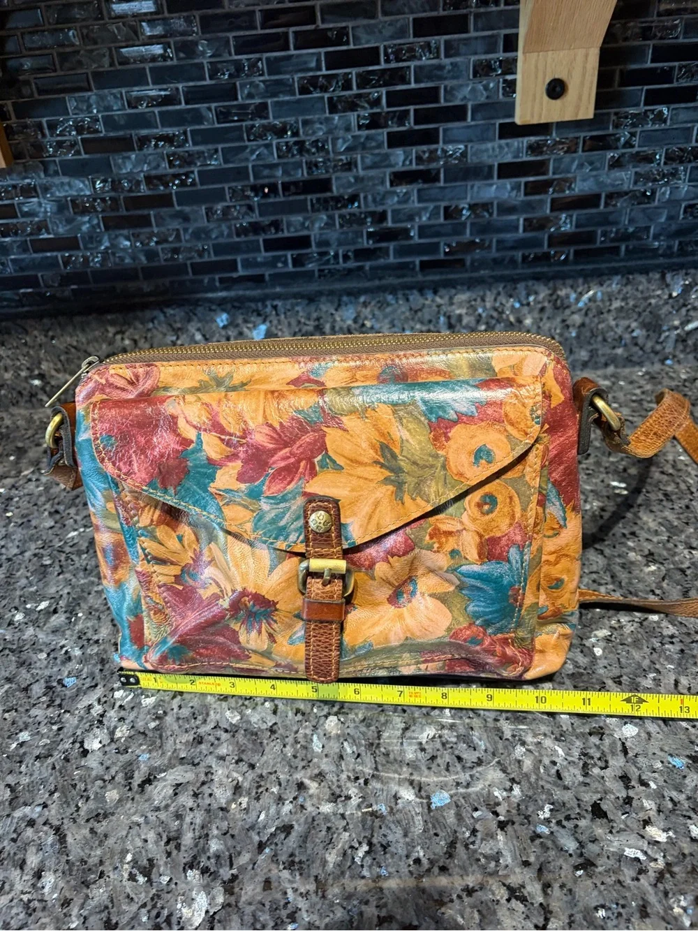 Patricia Nash Floral Crossbody Bag Brown Bright Floral Flowers Leather Boho
